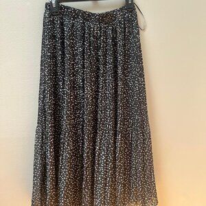 Flowy Black & White Polka Dot Midi Skirt